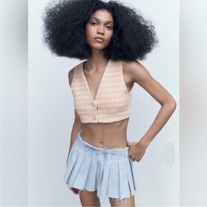 ZARA TWEED PINK AND GREEN CROPPED TOP